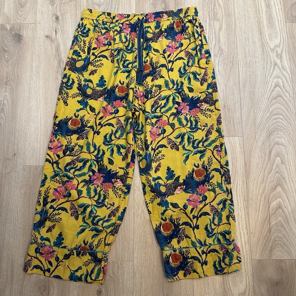 Anthropologie Nathalie Lete Yellow Floral Butterfly Lounge Pajama Pants XL - Picture 2 of 6